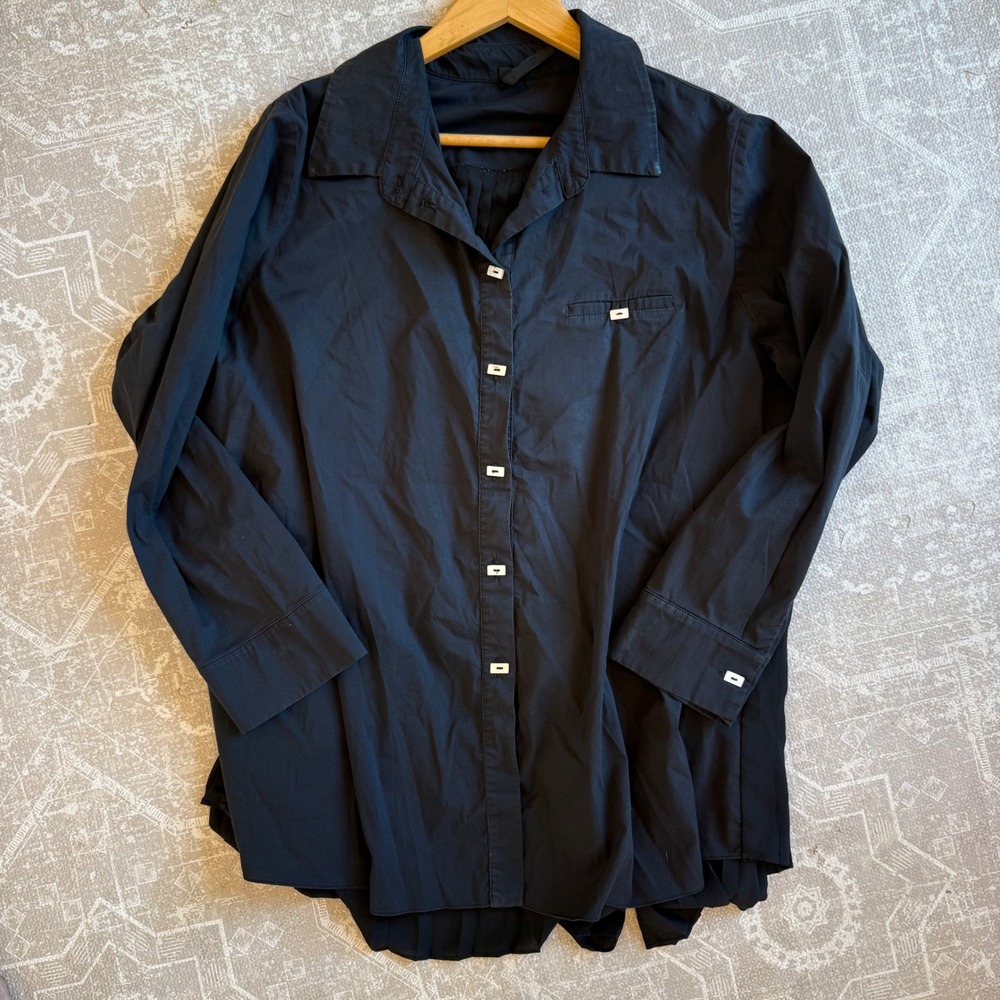 IC by Connie K Black Pleated Back Long Sleeve Button Up Shirt Top XL Made in USA